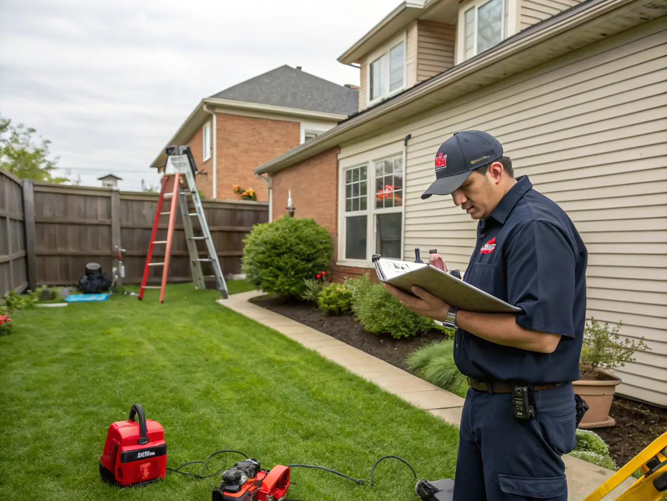 A photograph of a Red Leaf, Ltd. maintenance team member inspecting a property, highlighting their attention to detail and professionalism.