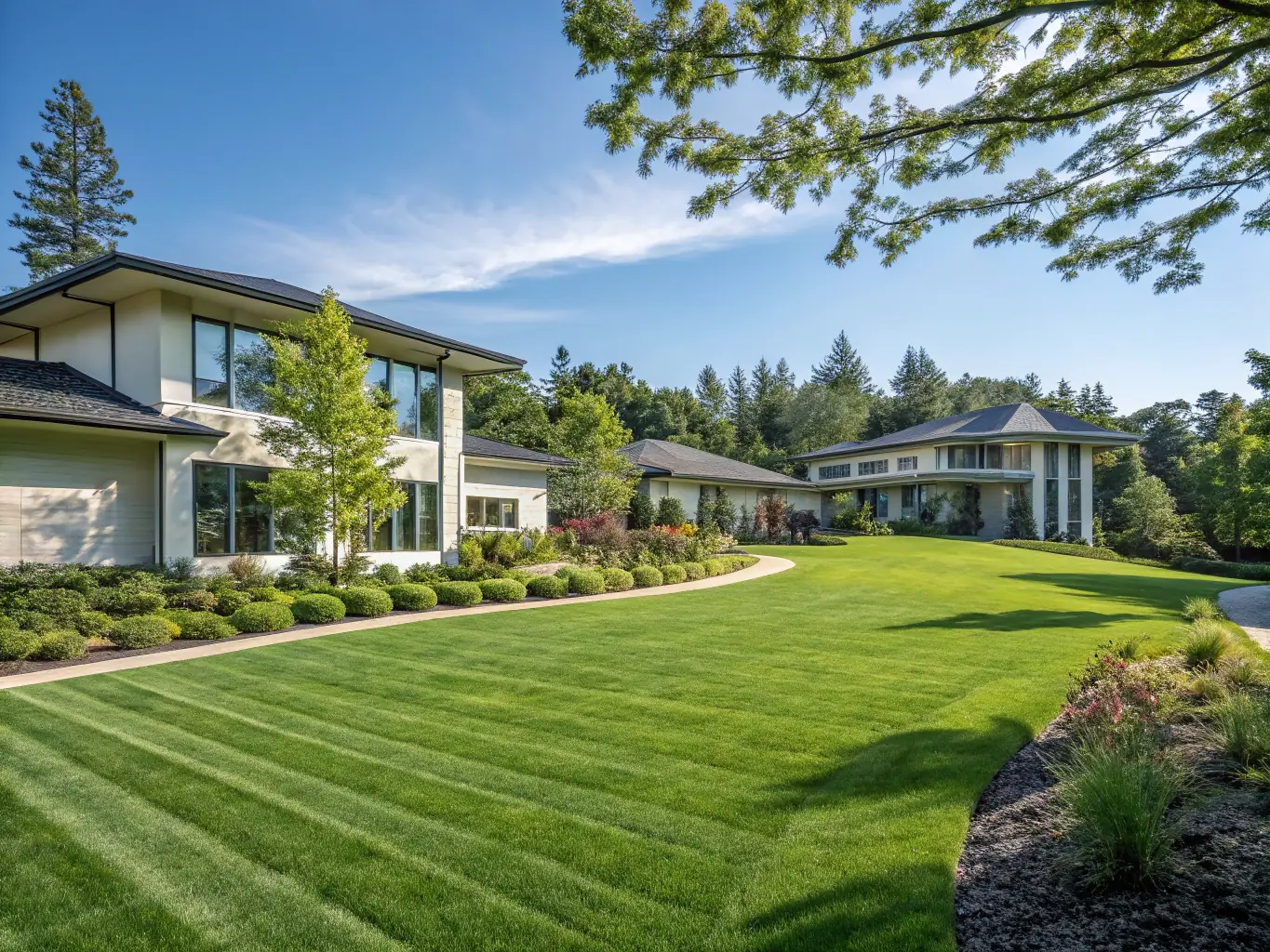 A professional photograph of a well-maintained residential property managed by Red Leaf, Ltd., showcasing its curb appeal and landscaping.